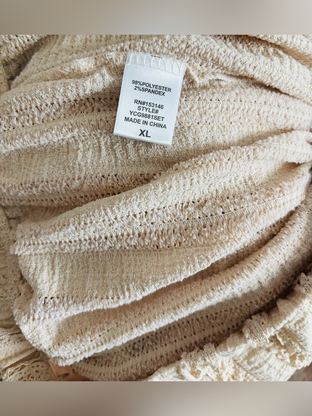 Good Luck Gem Pants Wide Leg Beige Textured Pull On Womens XL Beach Boho Resort - Picture 9 of 9